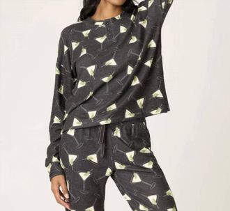PJ Salvage Merrier With A Martini Long Sleeve Top In Black