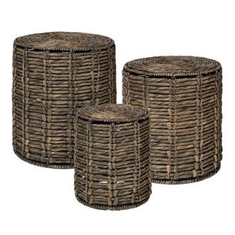 Jonathan Y Designs Zaria 18 Coastal Bohemian Handwoven Water Hyacinth Nesting Round Accent Table in Brown at Nordstrom