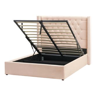 Beliani Cama Con Almacenaje De Terciopelo Beige Plateado 140 X 200 Cm Cabecero Lubbon