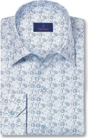 David Donahue Paisley Print Sport Shirt in White/Sky at Nordstrom Rack, Size Xx-Large