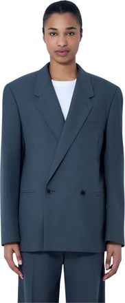 Christophe Lemaire Zachte Dubbele Jas - Dames - Blazers - Grijs - M - Wol - Jassen