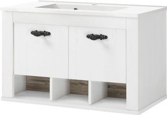 HOME AFFAIRE Waschtisch »Florenz, Waschbeckenunterschrank inkl. Waschbecken, Metallgriffe« in Pinie Weiss, hängend, Breite 82 cm, inkl. Mineralgussbecken