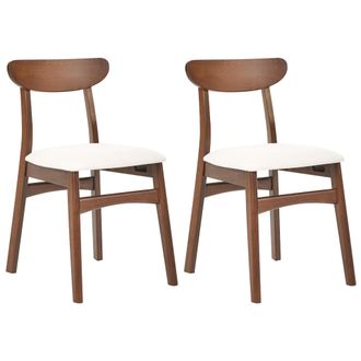 Beliani Conjunto De 2 Sillas De Comedor Sin Reposabrazos Estructura De Madera De Caucho Marr&oacute;n Asiento De Tela Beige Claro Doyle