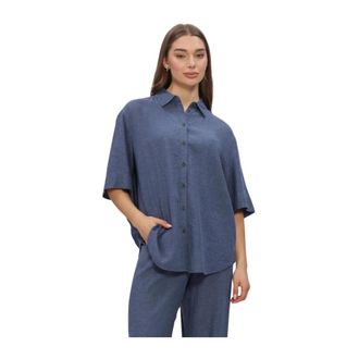 Moss Copenhagen Dames, Blouses & Shirts, Blauw, Maat: S/M Linnen