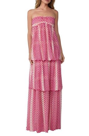 Diane Von F&uuml;rstenberg Joanne Dotted Strapless Tiered Maxi Dress in Rain Drop Mini Peony at Nordstrom, Size X-Small