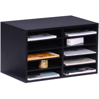 Relaxdays Relaxdays Portadocumenti in bamb&ugrave;, DIN A4, 10 scomparti, ufficio, 31 x 49 x 31 cm, organizer da scrivania, nero