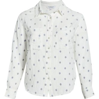 Liverpool L.A. Embroidered Cotton Button-Up Shirt in Off White at Nordstrom, Size 1 X