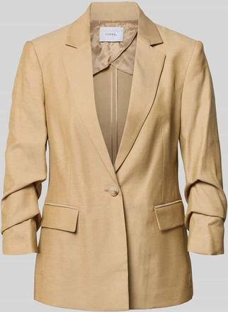 Comma Slim Fit Blazer mit Pattentaschen und gerafften &Auml;rmeln in Beige, Gr&ouml;&szlig;e 36