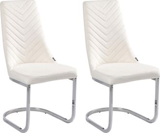Beliani Conjunto De 2 Sillas De Comedor De Terciopelo Sin Reposabrazos Y Respaldo Alto Cantilever Blanco Crema Altoona