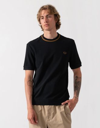 Fred Perry Mens Fred Perry Mens Crew Neck Pique T-Shirt - Black R88 - Size: 38