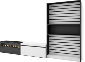 Skraut Home Skraut Home - Muebles De Sal&oacute;n Para Tv, Conjunto De Muebles Comedor, 310x186x35cm, Para Tv Hasta 80, Chimenea El&eacute;ctrica, Estilo Moderno, Blanco Y Negr