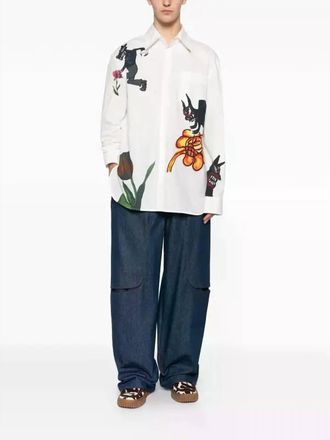 Marni Wolfs & Tulip Poplin Printed Shirt In Lily White