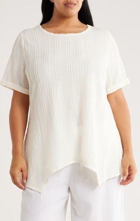 Ruby Rd. Short Sleeve Textured Knit Top in Ivory at Nordstrom Rack, Size 1X