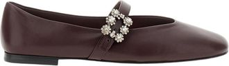 Roger Vivier Red Crystal Embellished Pointed-Toe Leather Flats