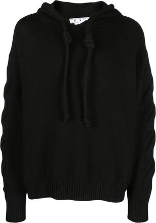 Off-white Gebroken witte 3D Diag gebreide zwarte hoodie