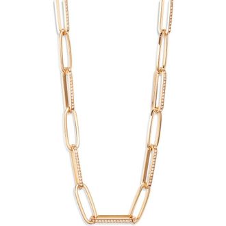 Nordstrom Rhinestone Paper Clip Chain Necklace in Clear- Gold at Nordstrom Rack
