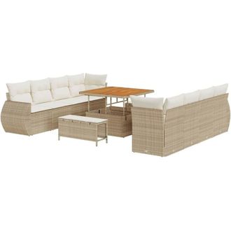 vidaXL Vidaxl - Conjunto De Sof&aacute; De Jard&iacute;n 11 Pcs Beige Rat&aacute;n Sint&eacute;tico