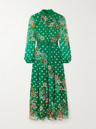 Saloni Abito Maxi In Cr&ecirc;pe De Chine Floreale Jacqui-b - Verde