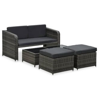 vidaXL Muebles Jard&iacute;n 4 Pzas Y Cojines Rat&aacute;n Sint&eacute;tico Gris Antracita Vidaxl