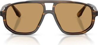 Emporio Armani 57mm Pilot Sunglasses in Striped Dark Green /Brown at Nordstrom