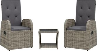 vidaXL Set Comedor De Jard&iacute;n 3 Piezas Con Cojines Rat&aacute;n Sint&eacute;tico Gris Vidaxl