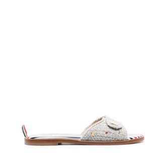 Thom Browne Sliders, female, Multicolor, Size: 6 1/2 US Embossed-Button Tweed Flat Sandals