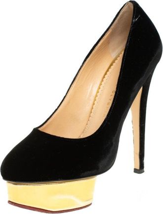 Charlotte Olympia Black Velvet Dolly Pumps
