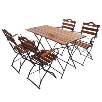 Hhg Nunca Usado] Juego De Jard&iacute;n De Cerveza Hhg 439, Juego De Bistro Mesa Plegable Silla Plegable, Gastronom&iacute;a Calidad Acacia Mvg-certificado, Marr&oacute;n
