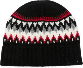 Moncler M1241L2954 Fair Isle Knit Winter Hat - Black