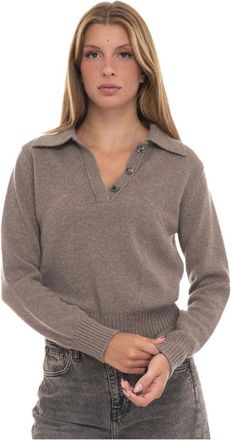VANIS&Eacute; Ribgebreide Polo Hals Trui - Dames - V-hals truien - Bruin - M - Wol - Truien & Vesten