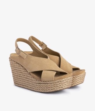 Pedro Garcia Slingback criss cross wedge in beige suede | Donvina | Spring Summer 26 |PEDRO GARCIA