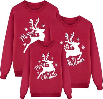 Generic Christmas Jumpers Matching Family Long Sleeve Round Neck Reindeer Snowflake Xmas Tree Sweatshirts Novelty Family Christmas Pullovers for Women, Men, a