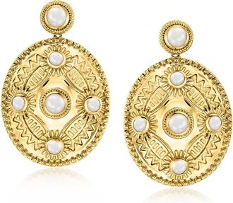 Ross-Simons 3-4mm Cultured Pearl Etruscan-Style Drop Earrings in 18kt Gold Over Sterling