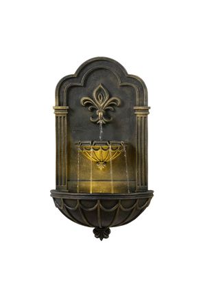 Teamson Home Fleur-De-Lis Wall-Mounted Water Fountain Warm LED, Black & Gold