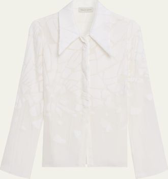 GRACE LING Cracked Velvet Devore Chiffon Button-Down Shirt