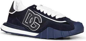 Dolce & Gabbana Mens Trainers Athletic Blue Nylon-Suede Calf Leather Sneaker