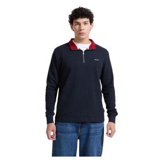 Guess Zip-throughs, male, Blue, Size: 2XL Ribbed Quarter Zip Pullover