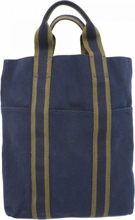 Herm&egrave;s Navy Canvas Tote Bag (Pre-Owned)