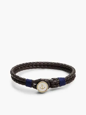 Tommy Hilfiger Gold-Plated Nautical Charm Brown Leather Bracelet