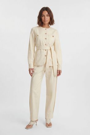 Karen Millen Womens Cotton Utility Button Detail Tie Waist Shirt - White Lyocell - Size 12 UK