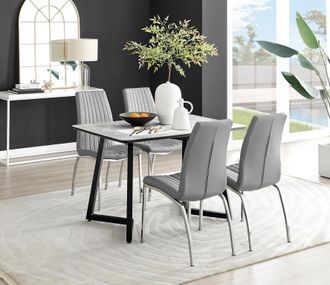 Furniturebox Carson White Marble Effect Dining Table & 4 Isco Chairs in Grey