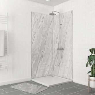 Aurlane Pannelli da parete Pack + Profilo ad angolo cromato + 2 Profili di finitura Chrome- 90x210 - Ghiaccio Lunar 90