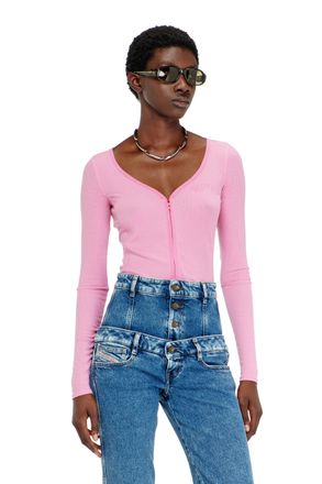 Diesel Slim V-neck lyocell top with zip - Tops - Woman - Pink