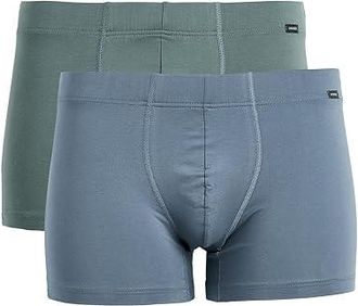 Hanro Cotton Essentials 2 Pack Boxer Brief W/Covered Waistband Mens Underwear Studio Green/Retro Blue : 2XL, Cotton/Elastane