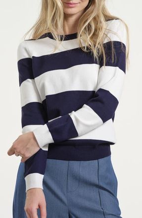 Isaac Mizrahi New York Stripe Crewneck Sweater in Navy/White at Nordstrom, Size X-Small