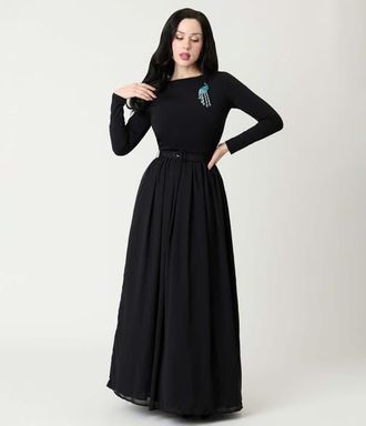 Unique Vintage Brooch Maxi Dress in Black W/embellishment at Nordstrom, Size X-Large