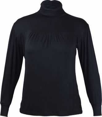 Purple Hanger New Womens Gathered Ruched Long Sleeve T-Shirt Tops Ladies Stretch High Polo Neck Plus Size Top Black