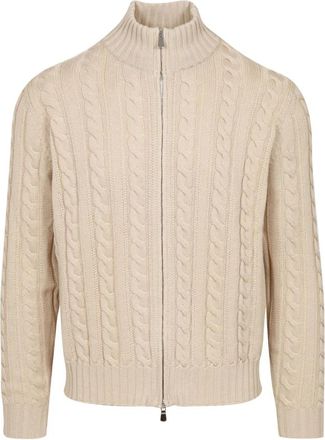 FILIPPO DE LAURENTIIS Cardigan met volledige ritssluiting - Heren - Vesten - Beige - L - Wol - Truien & Vesten