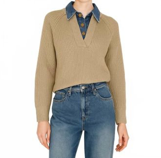Line & Dot Teena Denim Sweater In Taupe
