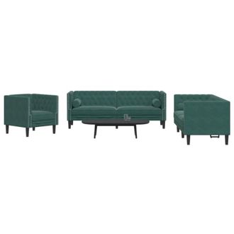 vidaXL Set De Sof&aacute;s Chesterfield Con Cojines 3 Piezas Terciopelo Verde Vidaxl